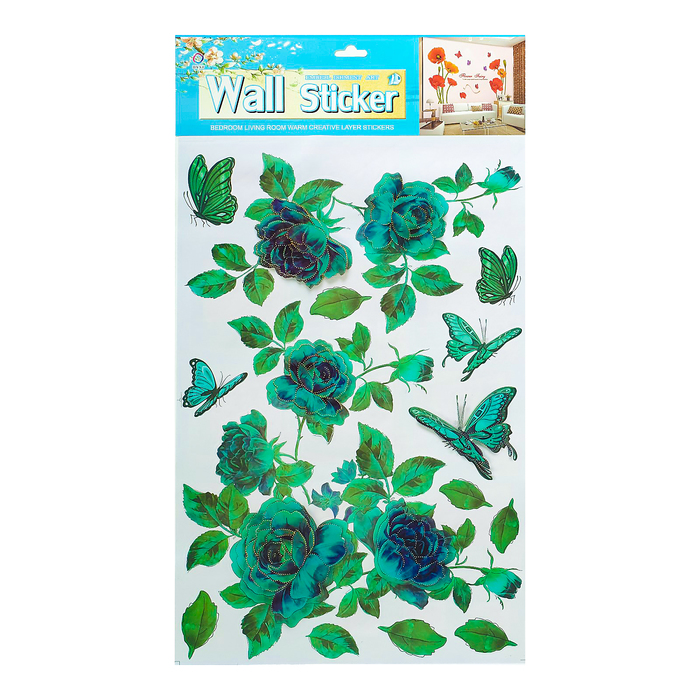 Наклейка пластик интерьерная "Бабочки и цветы" МИКС 52х35 см
