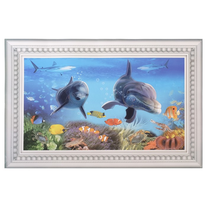 Наклейка пластик интерьерная картина "Дельфины" 38х58 см