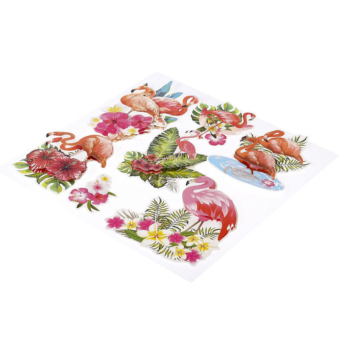 Наклейка бумага интерьерная "Фламинго, пальмовые листья и цветы" МИКС 30х30 см