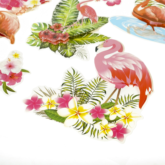 Наклейка бумага интерьерная "Фламинго, пальмовые листья и цветы" МИКС 30х30 см