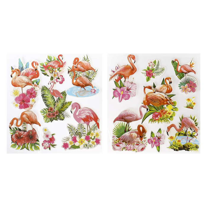 Наклейка бумага интерьерная "Фламинго, пальмовые листья и цветы" МИКС 30х30 см