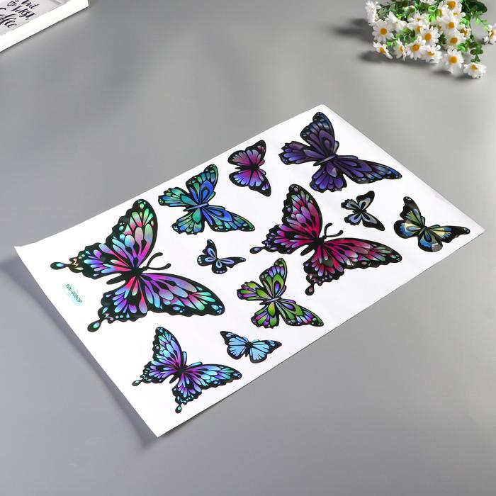 Наклейка пластик интерьерная голография "Бабочки" 50х32 см