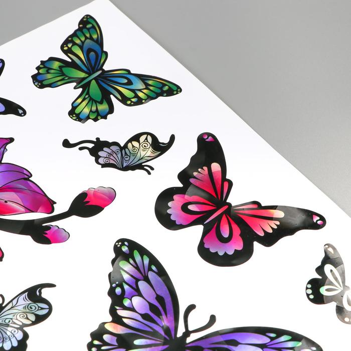 Наклейка пластик интерьерная голография "Котик с цветами" 50х32 см