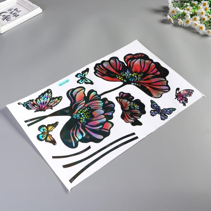 Наклейка пластик интерьерная голография "Цветы" 50х32 см