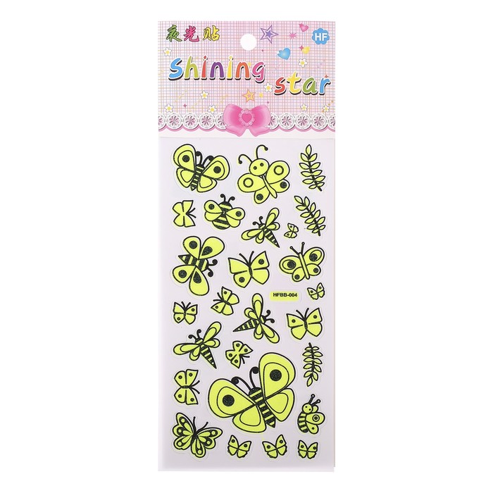 Наклейка пластик фосфорная "Букашки" МИКС 23х9 см