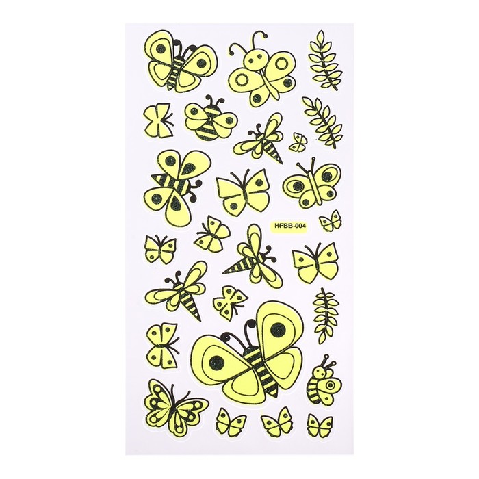 Наклейка пластик фосфорная "Букашки" МИКС 23х9 см