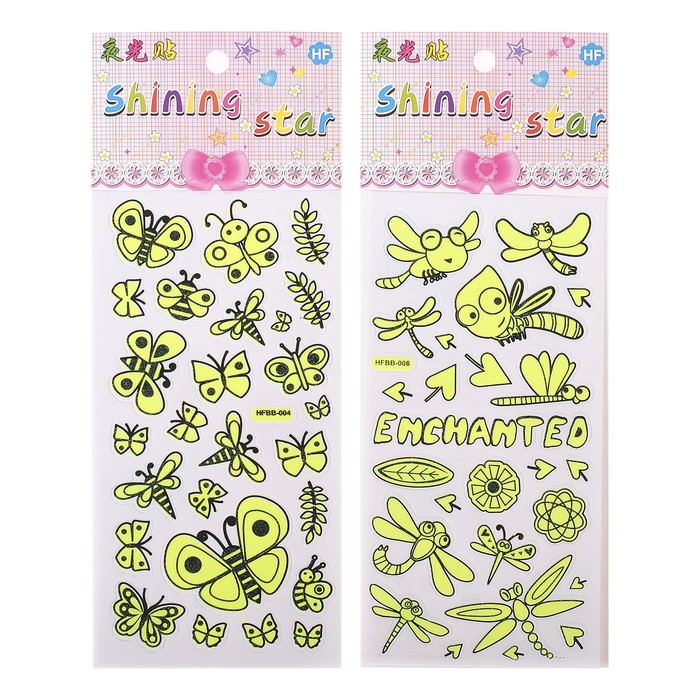 Наклейка пластик фосфорная "Букашки" МИКС 23х9 см