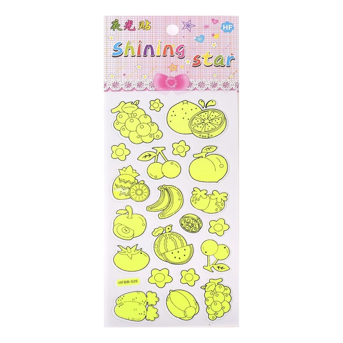 Наклейка пластик фосфорная "Сладкое/Фрукты" МИКС 23х9 см