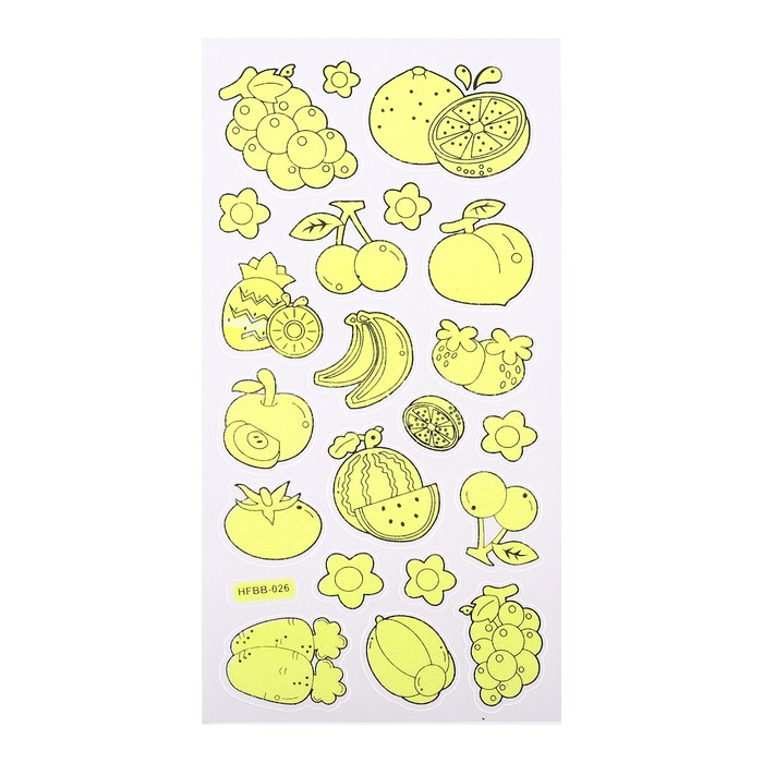 Наклейка пластик фосфорная "Сладкое/Фрукты" МИКС 23х9 см