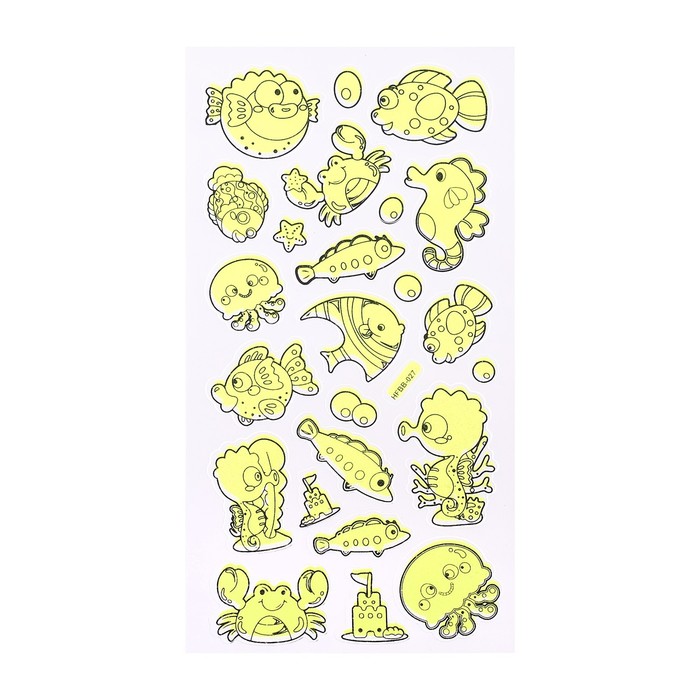 Наклейка пластик фосфорная "Подводный мир" МИКС 23х9 см