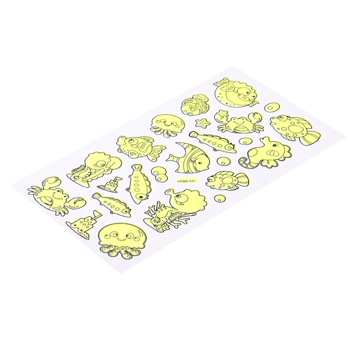 Наклейка пластик фосфорная "Подводный мир" МИКС 23х9 см