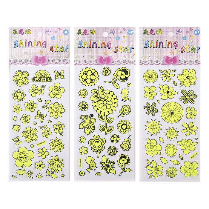 Наклейка пластик фосфорная "Цветочки" МИКС 23х9 см