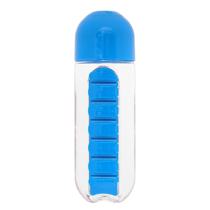 Бутылка для воды 700мл, с таблетницей на каждый день, микс, 24*7,5