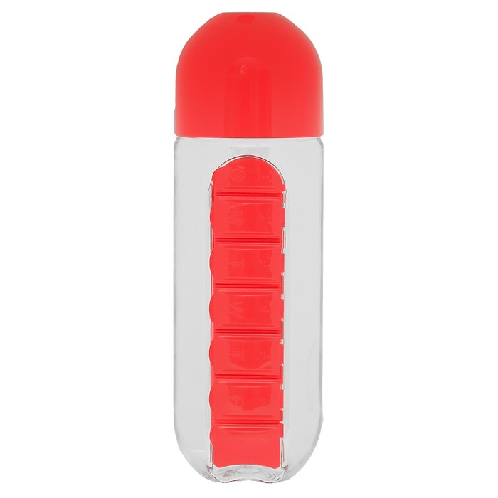 Бутылка для воды 700мл, с таблетницей на каждый день, микс, 24*7,5