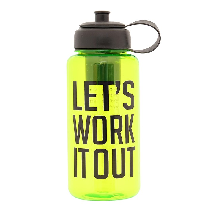 Бутылка для воды 1150 мл LET'S WORK IT OUT, с отделением для фруктов, микс 9х23 см