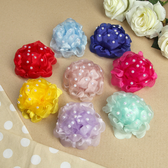 Бант для девочек с резинкой "Мисс песочница", 11 см, с бусинами, микс