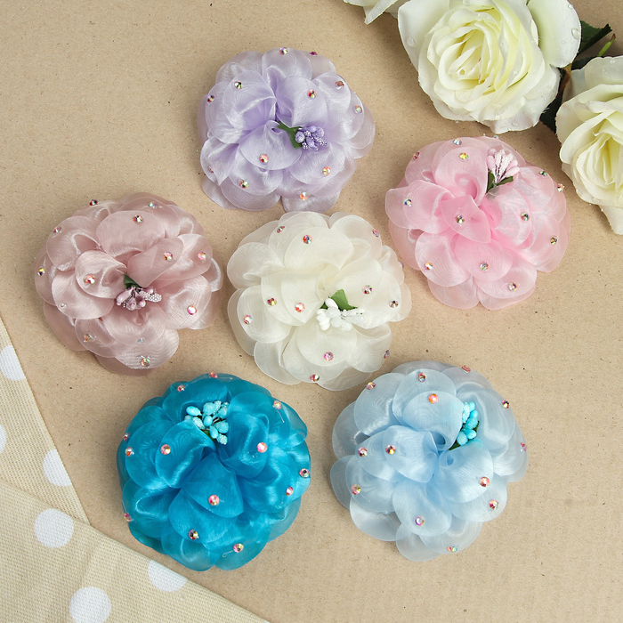 Бант для девочек с резинкой "Ляля", 10 см, с бусинами, с бестяшками, микс