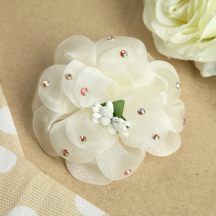 Бант для девочек с резинкой "Ляля", 10 см, с бусинами, с бестяшками, микс