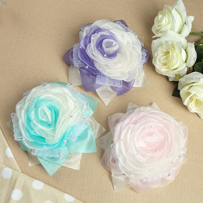 Бант для девочек с резинкой "Облачко", 20 см, с жемчужинами, с блестящими лентами, микс