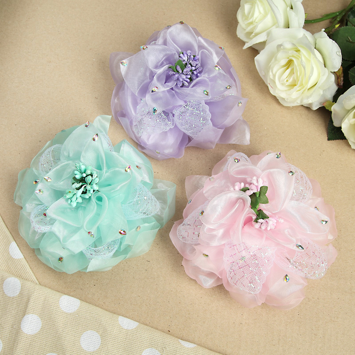 Бант для девочек с резинкой "Драгоценность", 18 см, со стразами , микс