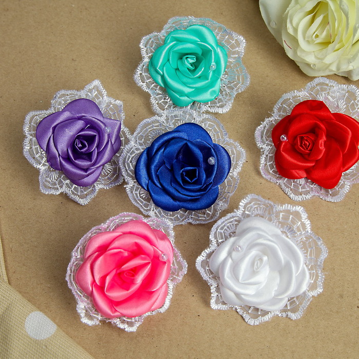 Бант для девочек с резинкой "Бусинка", 8 см, с ажурной окантовкой, микс