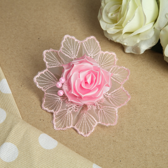 Бант для девочек с резинкой "Зая", 10 см, с ажурной окантовкой, микс