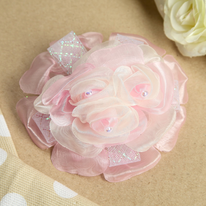 Бант для девочек с резинкой "Праздник", 13 см, с блестящими лентами, розовый