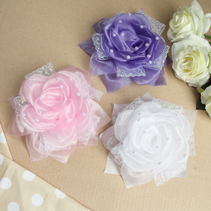 Бант для девочек с резинкой "Звездуля", 20 см, с бусинами, с блестящими лентами, микс