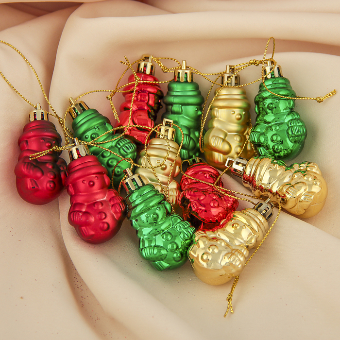 Украшение елочное пластик 12 шт 4*2,5 см снеговики микс