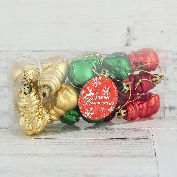 Украшение елочное пластик 12 шт 4*2,5 см снеговики микс