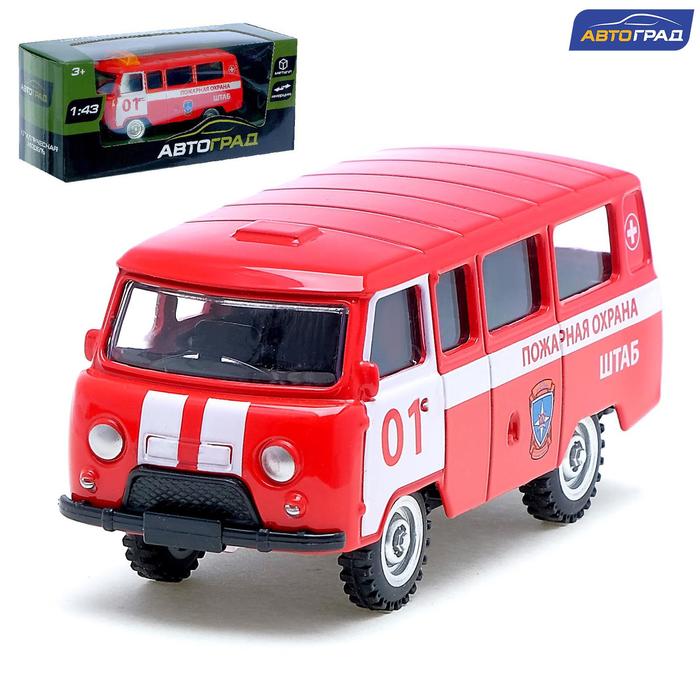 Машина металлическая "Микроавтобус пожарная служба", инерционная, масштаб 1:43