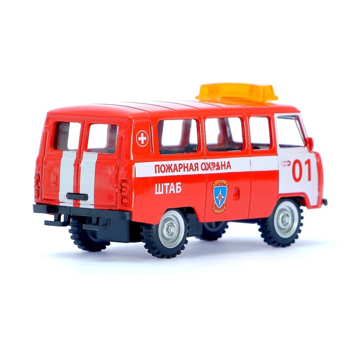 Машина металлическая "Микроавтобус пожарная служба", инерционная, масштаб 1:43