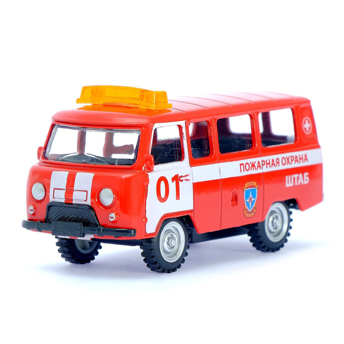 Машина металлическая "Микроавтобус пожарная служба", инерционная, масштаб 1:43