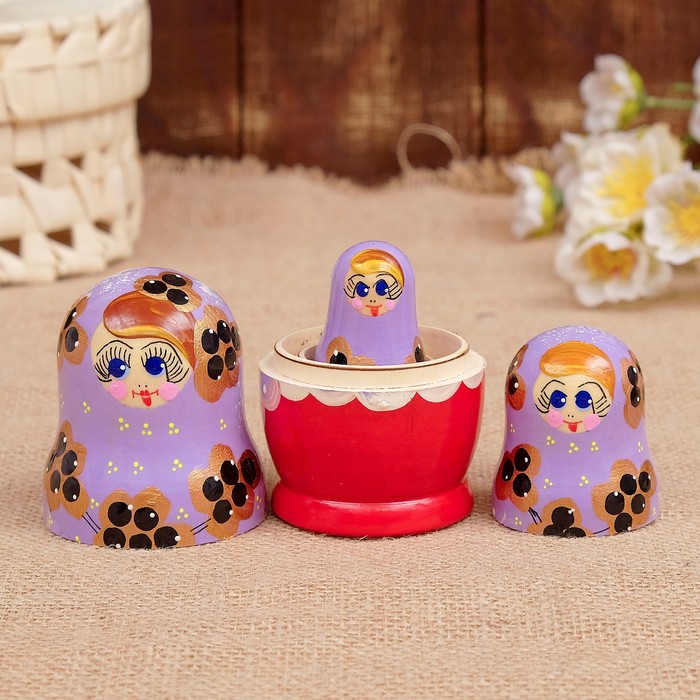 Матрёшка «Смородинка», сиреневое платье, 3 кукольная. 10 см