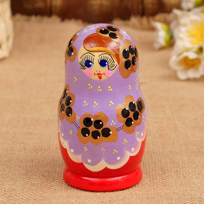 Матрёшка «Смородинка», сиреневое платье, 3 кукольная. 10 см