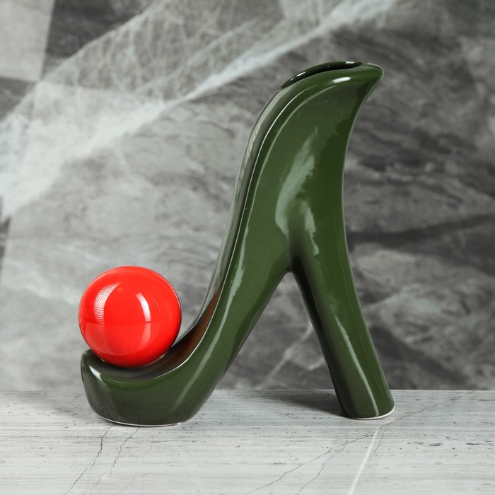 Ваза "Туфелька" зелёная с красным шаром