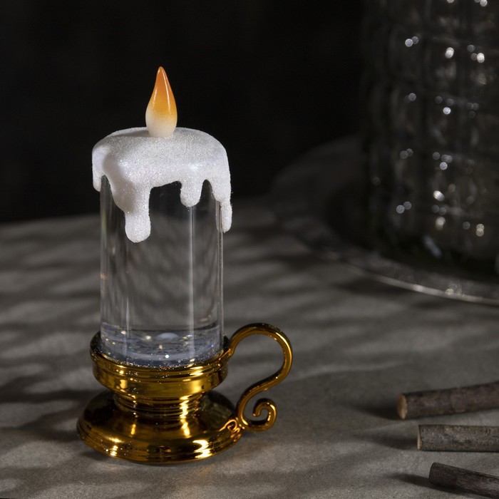 Фигура световая "Свеча золотая", 15х7х7 см, от батареек 3*AG13, пламя моргает, RGB