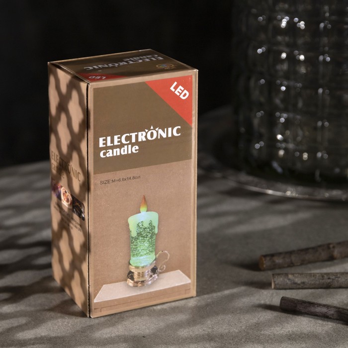 Фигура световая "Свеча золотая", 15х7х7 см, от батареек 3*AG13, пламя моргает, RGB