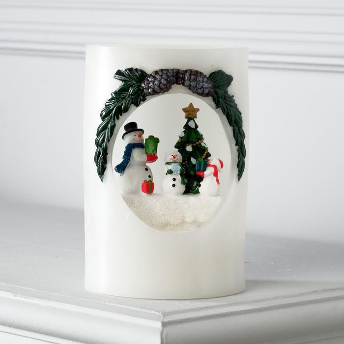 Фигура световая новогодняя свеча "Снеговики", 16х11х11 см, от бат 3*АА(не в компл.)