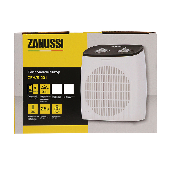 Тепловентилятор Zanussi ZFH/S-201, 2000 Вт, вентиляция, 25 м2, белый