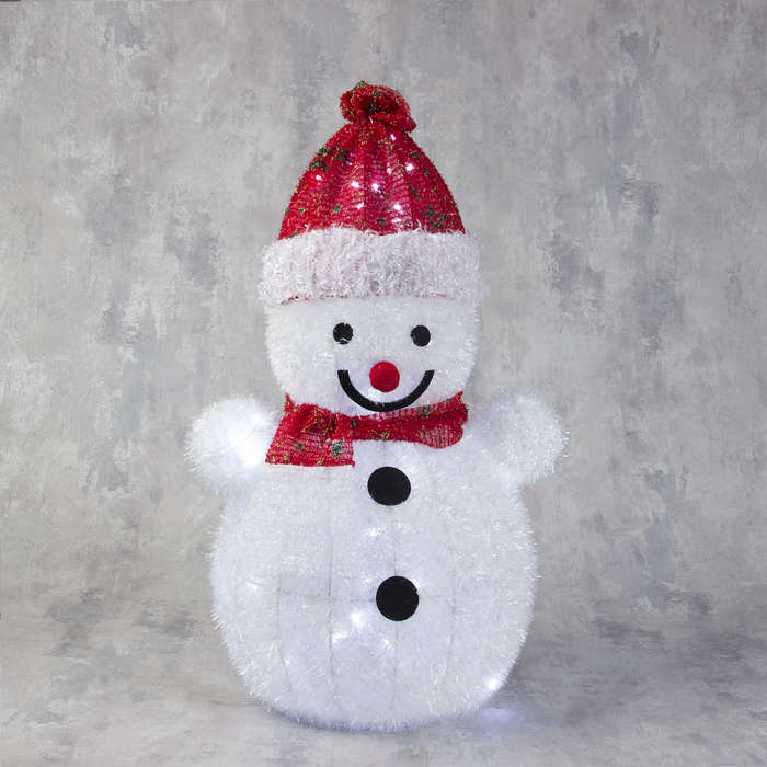 Фигура ткань "Снеговик в шапке и шарфе", 60 см, 60 LED, 220 В, белый