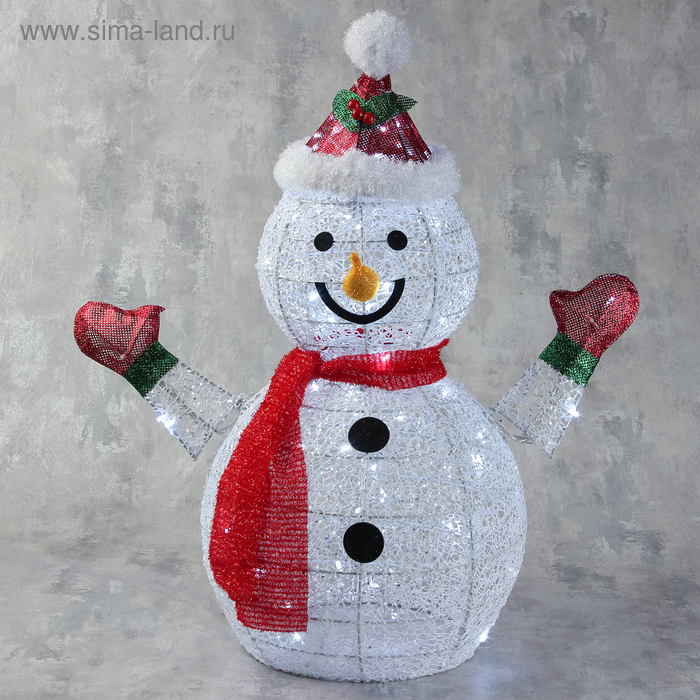 фото Фигура "снеговик в шапке и шарфе" 60 см, 60 led, 220v, белый luazon lighting