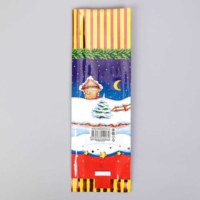 Пакет подарочный "Медведи на коньках". 10 х 30 см. 60 мкм