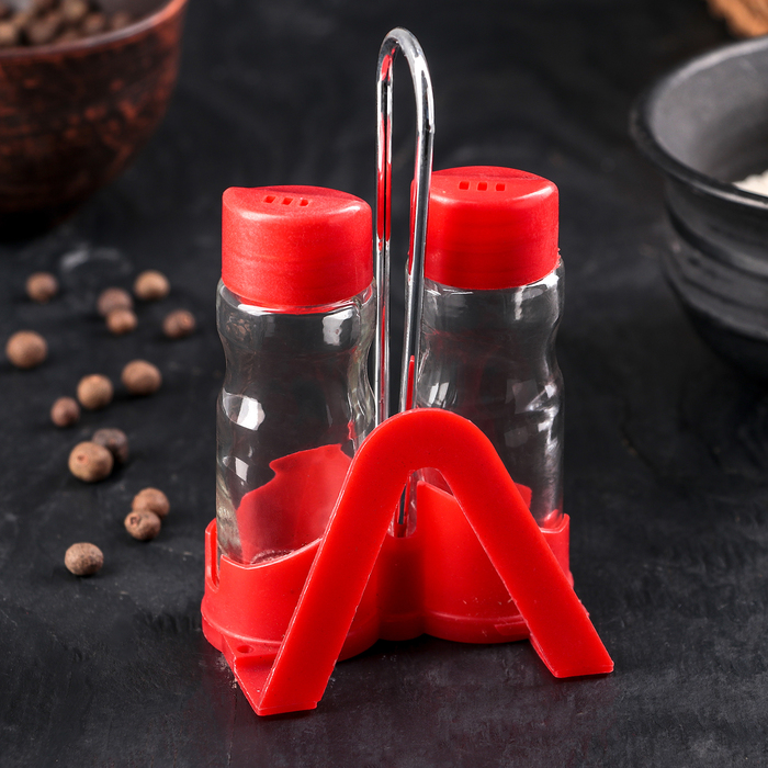 Набор для специй 40 мл с салфетницей "Цветной", 2 шт на подставке, цвет МИКС