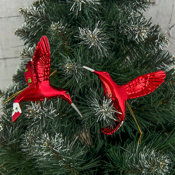 Украшение новогодние пластик на зажиме 2 шт 7,5*9 см "Птица счастья"