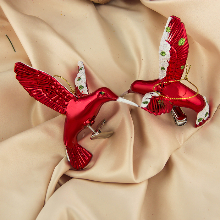 Украшение новогодние пластик на зажиме 2 шт 7,5*9 см "Птица счастья"