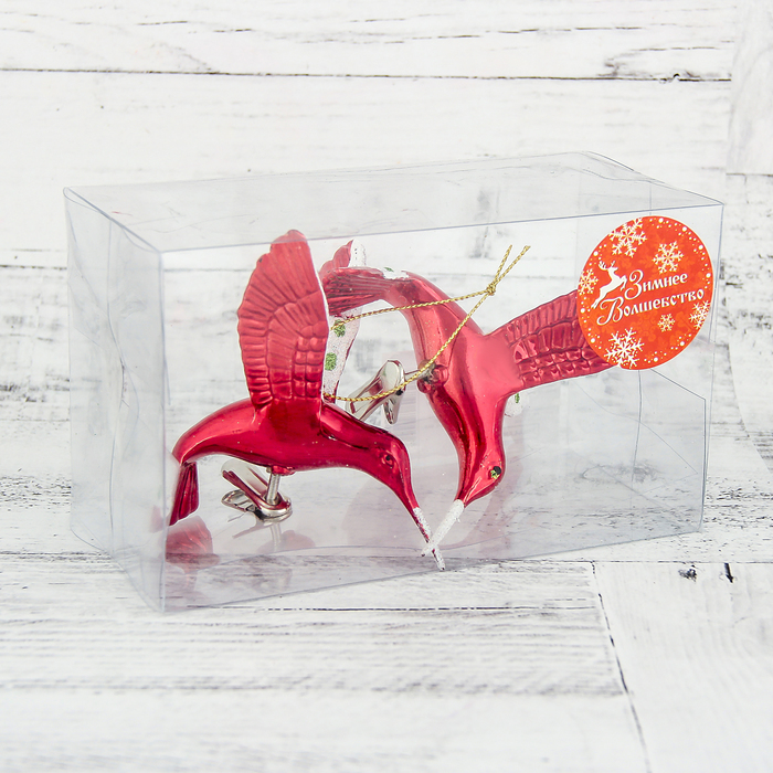 Украшение новогодние пластик на зажиме 2 шт 7,5*9 см "Птица счастья"