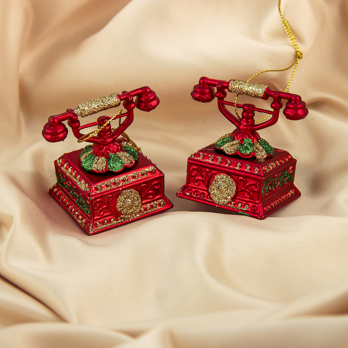 Украшение новогодние пластик 2 шт 5,5*5,5 см ретро телефон