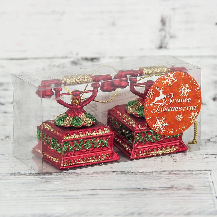 Украшение новогодние пластик 2 шт 5,5*5,5 см ретро телефон