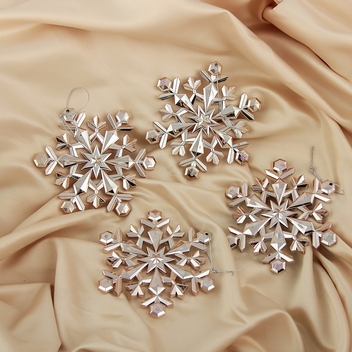 Украшение новогодние пластик 4 шт 11,5*10 см снежинки серебро